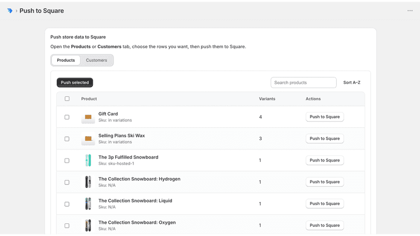 Push Product and customer records to Square