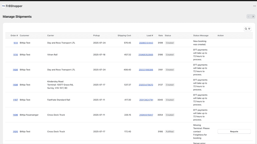 View and manage shipments