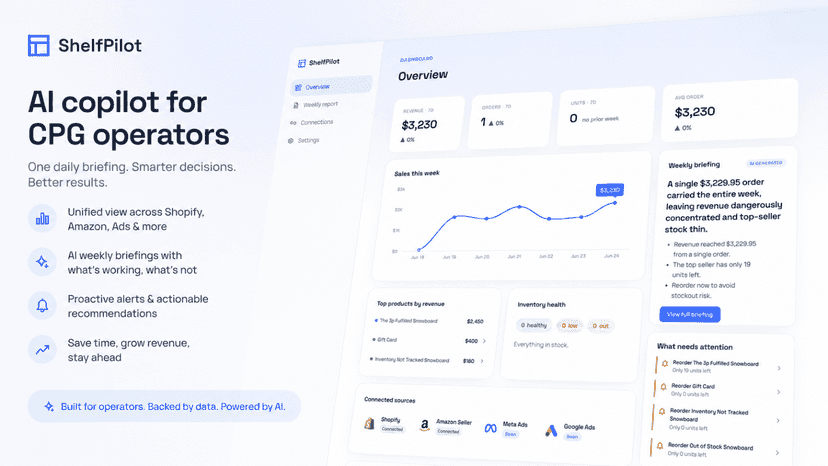 ShelfPilot AI dashboard for CPG operators and business insights