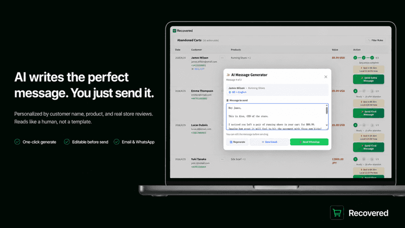 AI writes personalized cart recovery messages instantly
