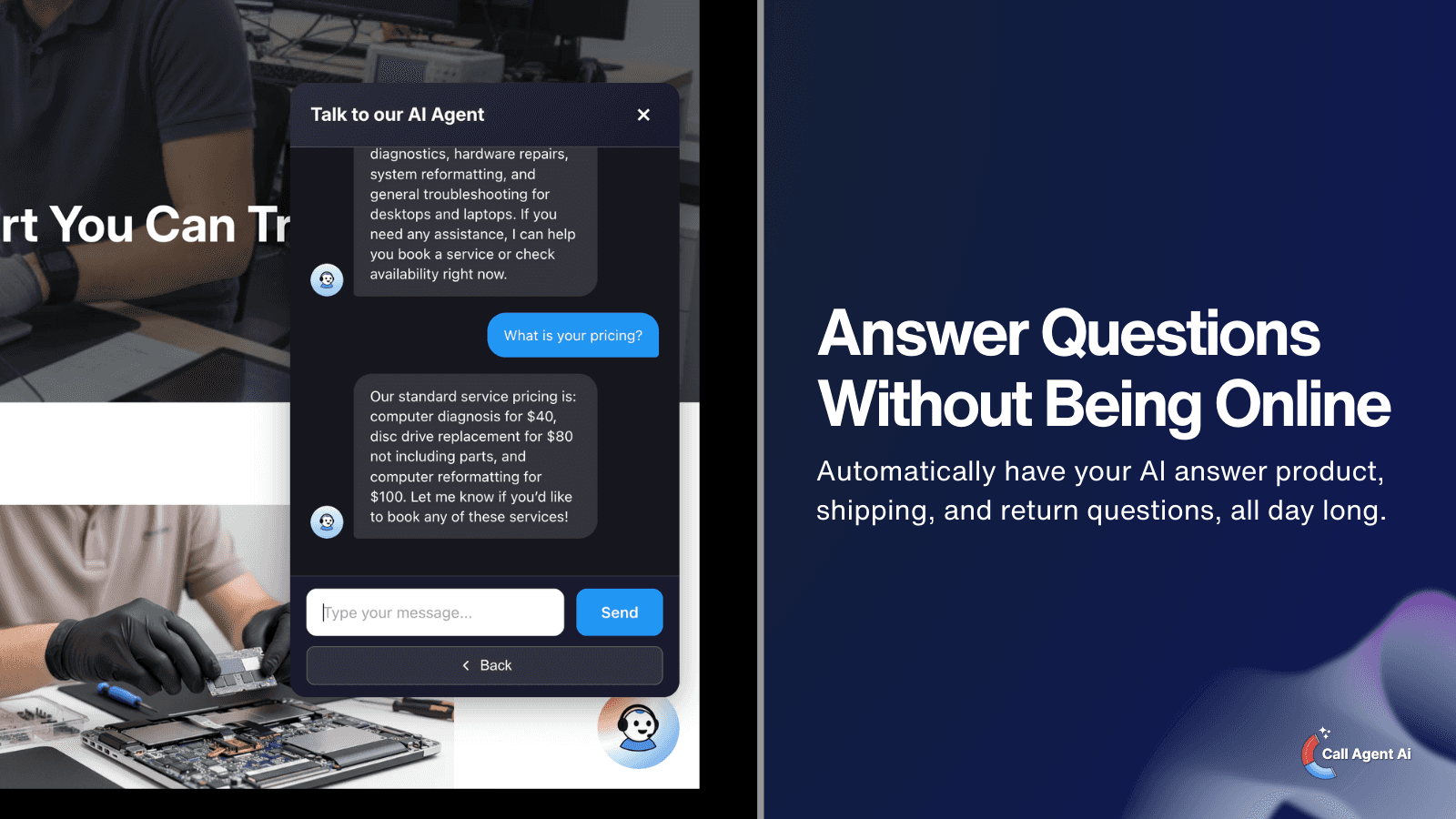 AI chat widget answering customer questions in real time