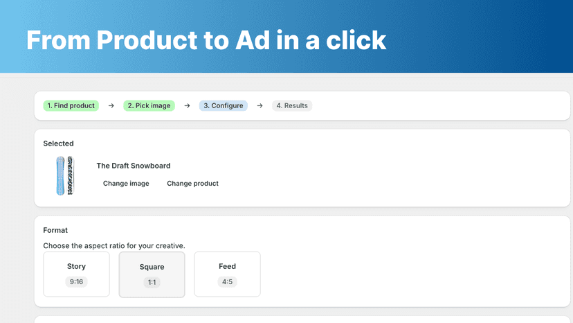 From product to AI ads in a click