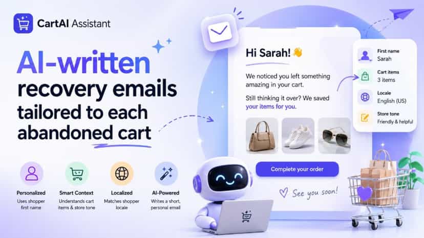 Personalized AI recovery email using cart items and shopper name
