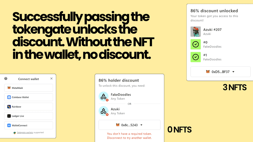 Passing the tokengate unlocks the discount. No NFT, no discount.