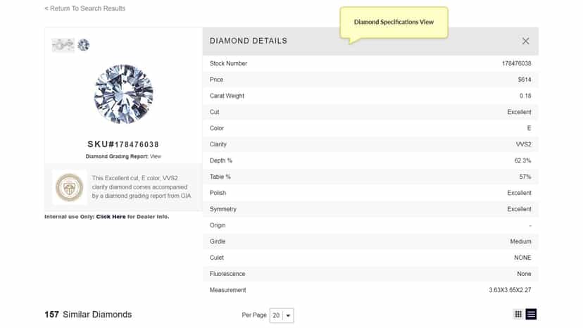 Diamond Specifications View