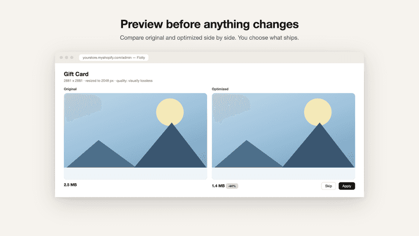 Compare original and optimized image before applying