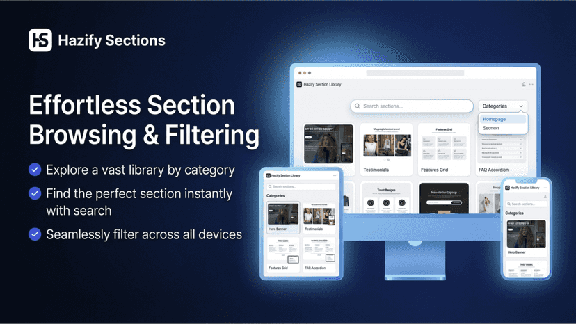 Section library with install options in Hazify Sections