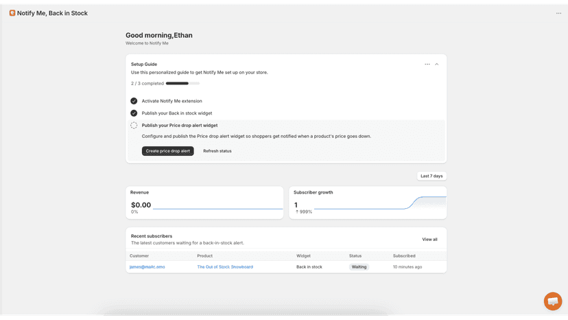 home page with metrics