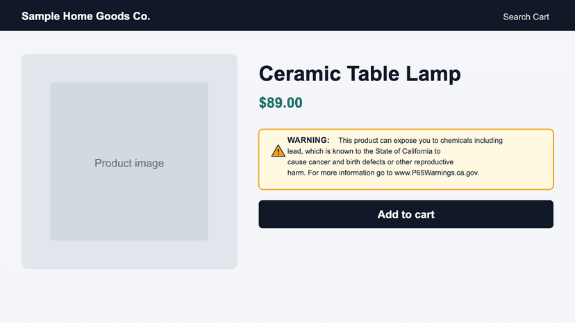 Prop 65 warning shown on a product page above add to cart