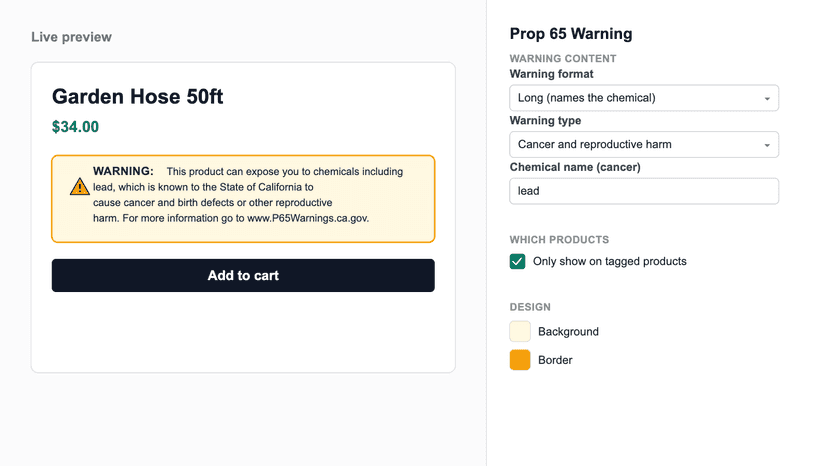 Theme editor settings with a live product preview
