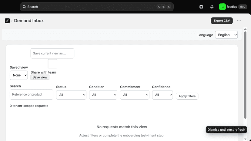Demand Inbox filters and tenant-scoped request list