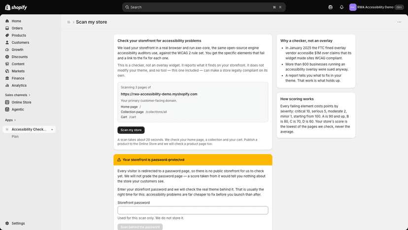 A storefront password field for a password-walled store