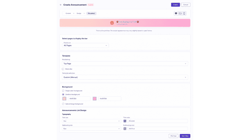 ECS Announcement settings