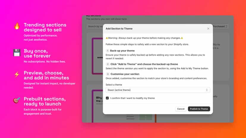 Factory Theme Section Store App Section Import to theme Screen
