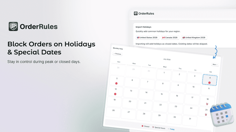 Block orders on holidays and special dates with calendar