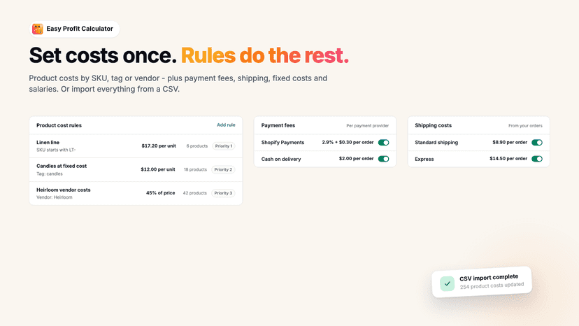 cost rules for shopify shipping, payments