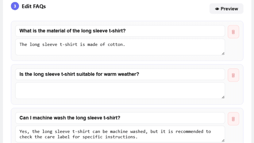 Edit and customize AI-generated FAQs for your products