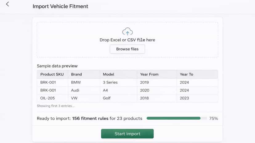 Bulk import interface with Excel preview and progress indicator