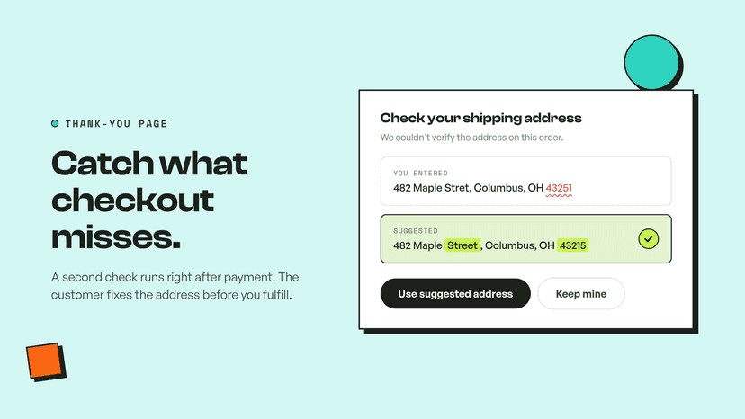 Customer fixing a wrong shipping address on the thank-you page