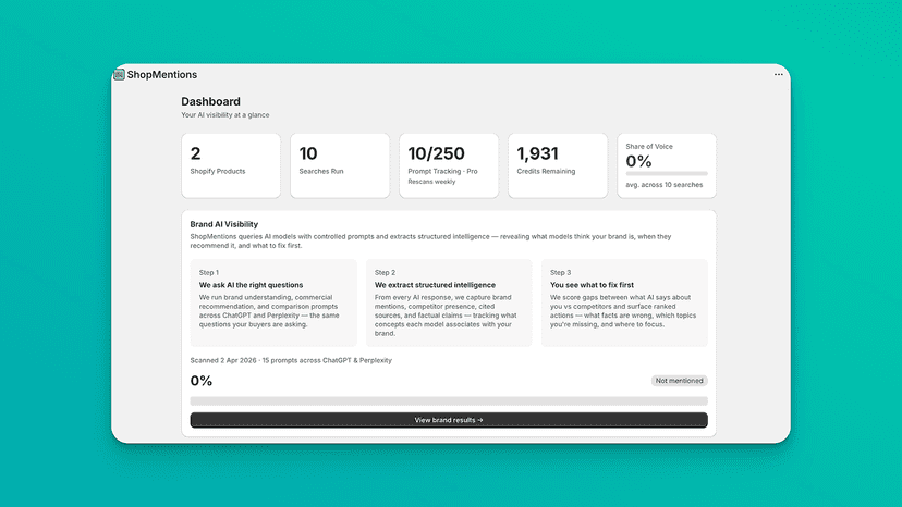 Shopmentions homepage dash