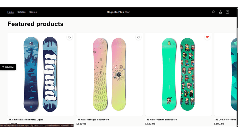 first page showing the sticky wishlist button