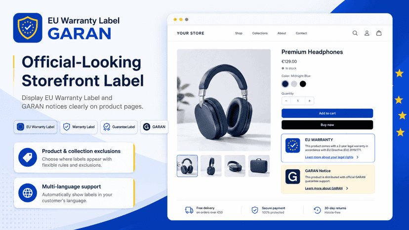EU compliance product page label preview