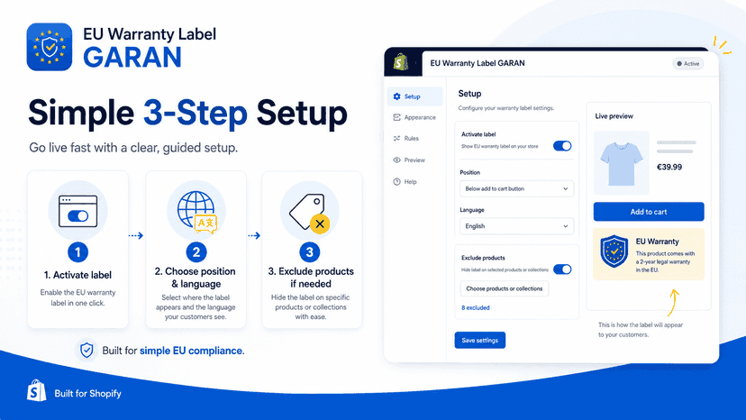 GARAN Guarantee Label with simple setup controls