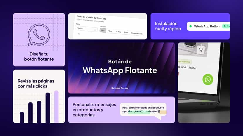 botón flotante, plantillas, métricas e instalación rápida