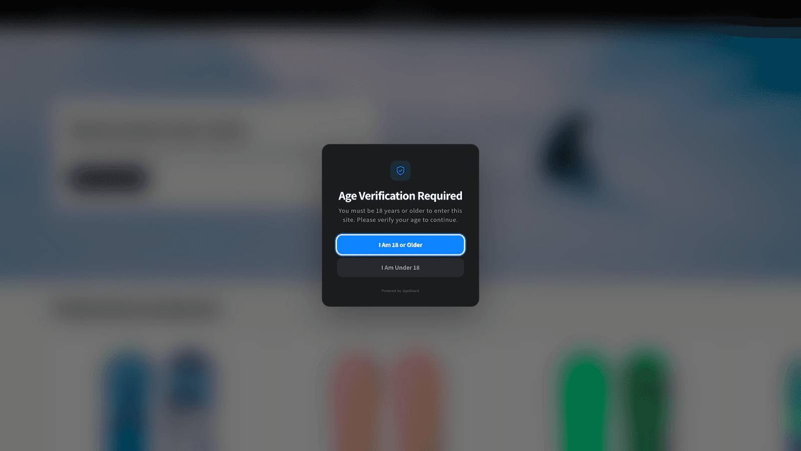 Age verification gate displayed over a Shopify storefront