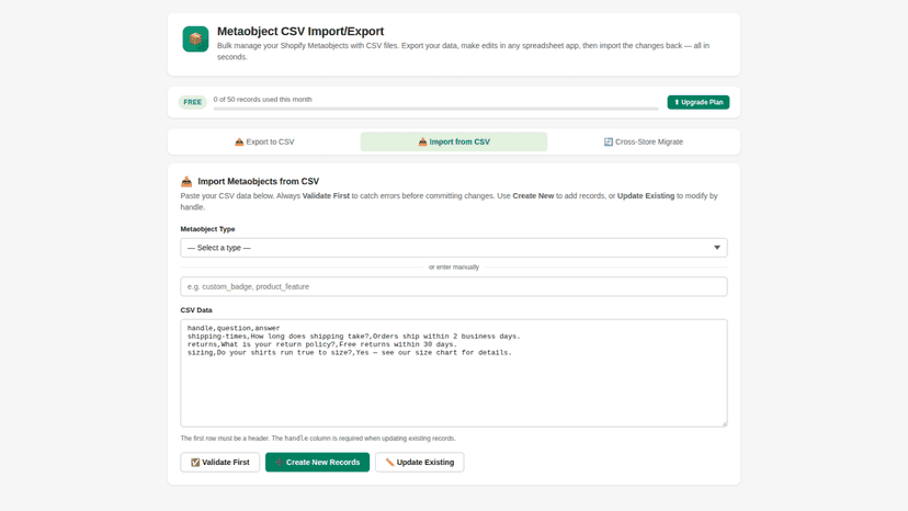 Export any metaobject type to a spreadsheet-ready CSV