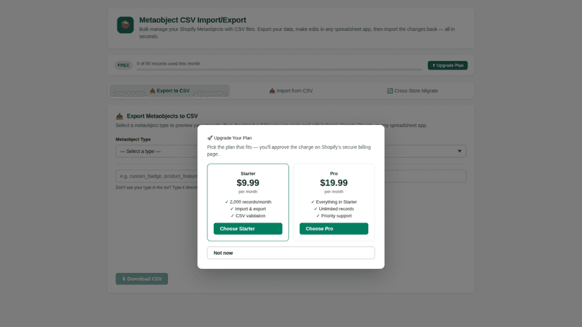 Paste CSV, validate, then create or update metaobjects in bulk
