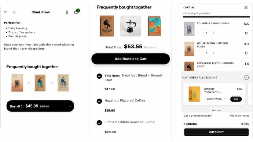 Mobile FBT bundles and AI cart drawer with product suggestions