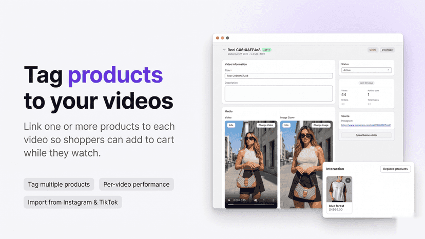Tag products in shoppable videos, add to cart in-video