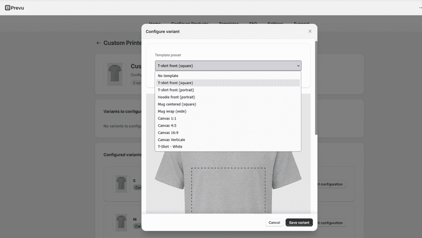 Assign a print template to each product variant
