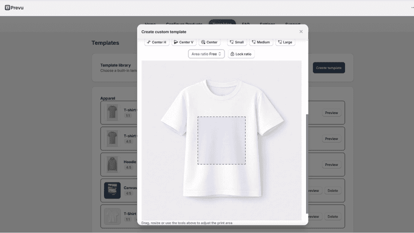 Create custom print templates by defining the safe print area