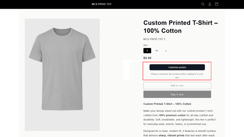 Require customers to customize before adding to cart
