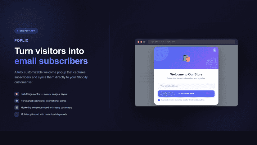 Turn visitors into email subscriberurs + popup mockup in browser