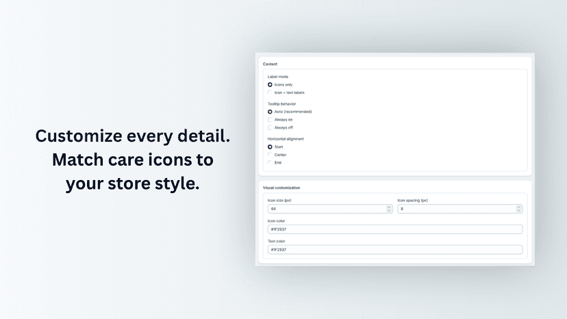 Customize icon size, colors, and alignment