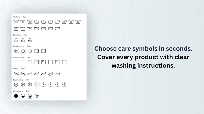 Select and assign laundry care symbols per product