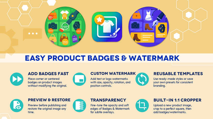 Primary features of Easy Product Badges & Watermark Shopify App