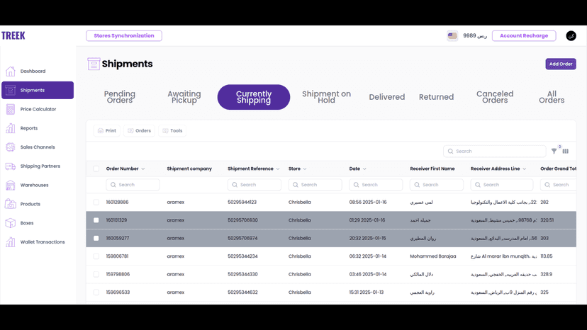 Orders list