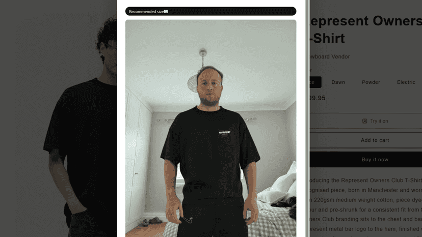 GarmCheck try-on result with size recommendation