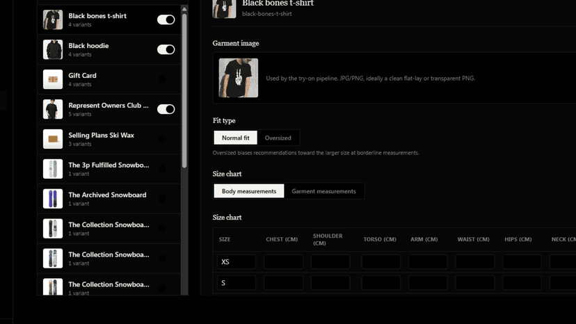 GarmCheck manage products in dashboard