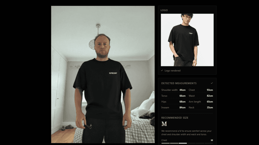 GarmCheck virtual try-on showing garment rendered on customer