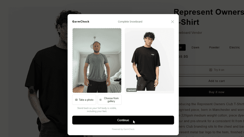 GarmCheck upload of customer and desired garment