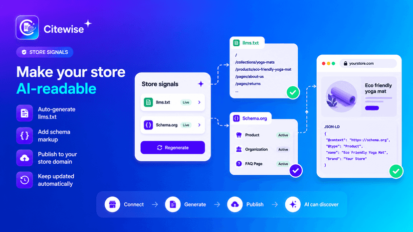 Publish llms.txt and schema to help AI understand your store
