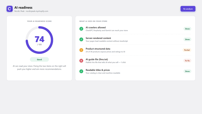 Citely AI-readiness audit with score and recommended fixes.