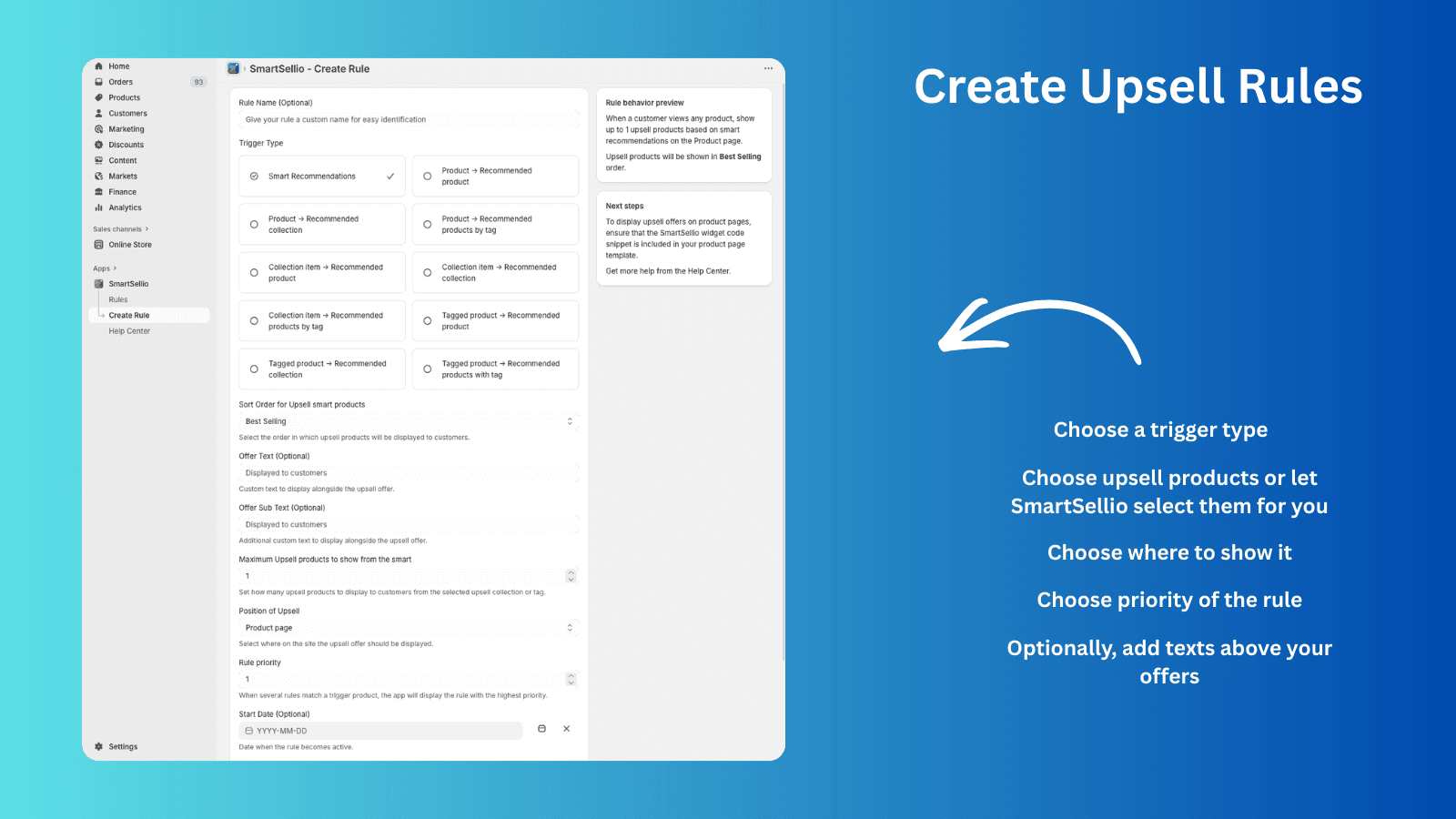 SmartSellio - Create Upsell Rules