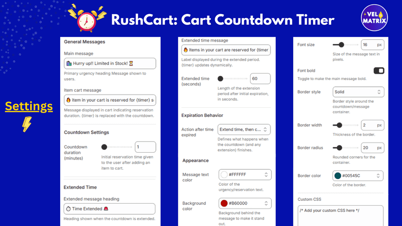 Cart page reservation alert – Prominent countdown with styling