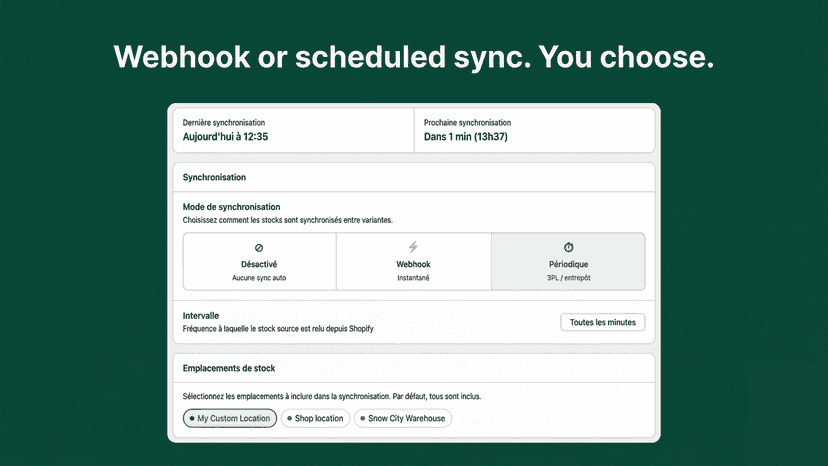 Dashboard with webhook and scheduled sync settings